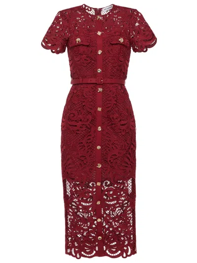 SELF-PORTRAIT RED GUIPURE LACE BUTTON MIDI DRESS
