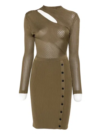 SELF-PORTRAIT RIBBED BUTTON-DETAIL DRESS