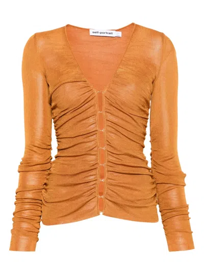 SELF-PORTRAIT V-NECK GATHERED TOP