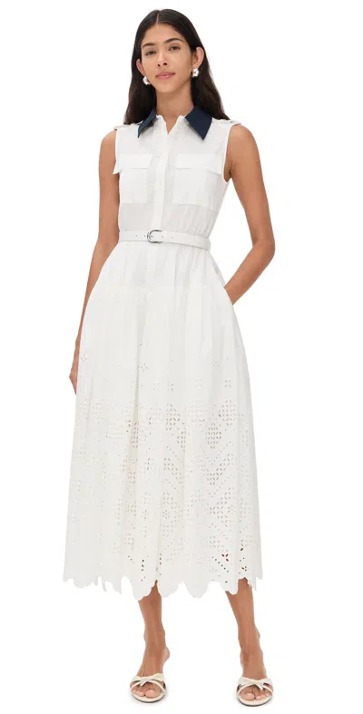 SELF-PORTRAIT WHITE CONTRAST COLLAR BRODERIE MIDI DRESS WHITE