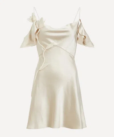 SELF-PORTRAIT SELF-PORTRAIT WOMEN'S CHAMPAGNE SATIN FLOWER MINI DRESS