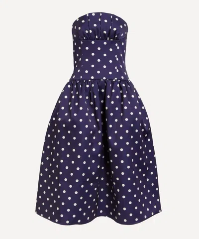 SELF-PORTRAIT SELF-PORTRAIT WOMEN'S NAVY POLKA-DOT SATIN MIDI DRESS