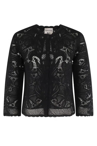 SEMICOUTURE SEMI COUTURE LACE-DETAIL SEMI-SHEER ADRIANA TOP