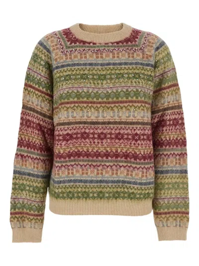SEMICOUTURE FAIRISLE-PRINT EMBELLISHED SWEATER