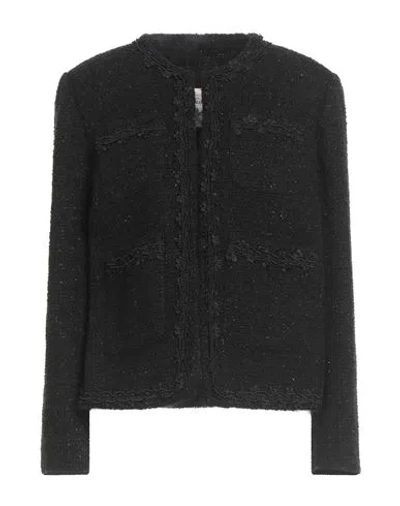 SEMICOUTURE SEMICOUTURE WOMAN BLAZER BLACK SIZE 6 WOOL, POLYESTER, ACRYLIC, POLYAMIDE