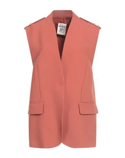 SEMICOUTURE SEMICOUTURE WOMAN BLAZER RUST SIZE 6 POLYESTER, VIRGIN WOOL, ELASTANE