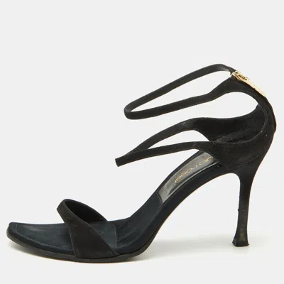 SERGIO ROSSI BLACK SUEDE ANKLE STRAP SANDALS SIZE 35.5