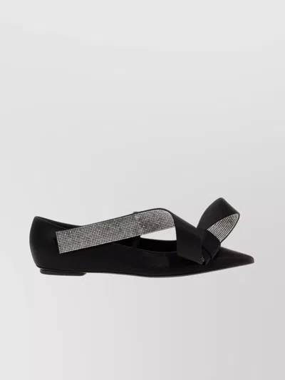 SERGIO ROSSI BOW EMBELLISHED POINTED TOE BALLET FLATS