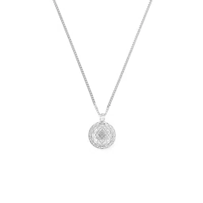 SEVEN SAINTS MEN'S SILVER SRI YANTRA SUPREME MANIFESTOR ALL GENDER NECKLACE, WHITE RHODIUM