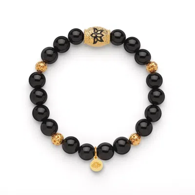 SEVEN SAINTS WOMEN'S BLACK / GOLD PROTECTION AND STRENGTH ONYX LOTUS BEADED BRACELET