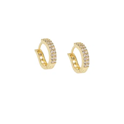 SEVEN SAINTS WOMEN'S HUGGIE HOOP EARRINGS, GOLD OVER STERLING SILVER WITH ZIRCONIA DIAMONDS