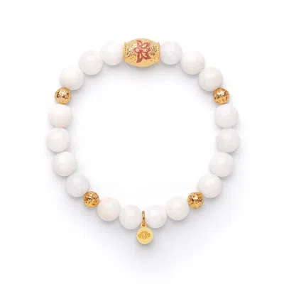 SEVEN SAINTS WOMEN'S WHITE / GOLD ILLUMINATION AND CREATIVITY LOTUS BEADED MOONSTONE BRACELET
