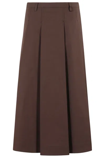 SEVENTY SEVENTY A-LINE BROWN POPLIN STRETCH MAXI SKIRT