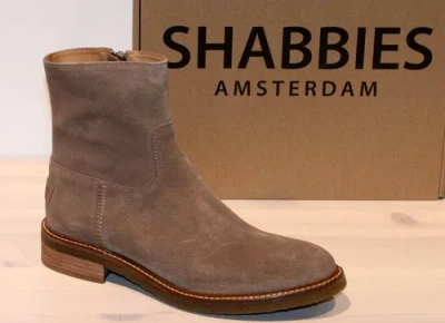 SHABBIES AMSTERDAM SHABBIES AMSTERDAM WILDLEDER BOOTS STIEFELETTE TAUPE LEDER - NEU&OVP