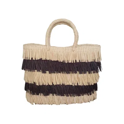 SHAMUK WOMEN'S BLACK / WHITE FRINGED STRAW TOQUILLA BAG