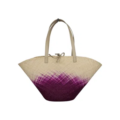 SHAMUK WOMEN'S WHITE / PURPLE STRAW TOQUILLA BAG PURPLE