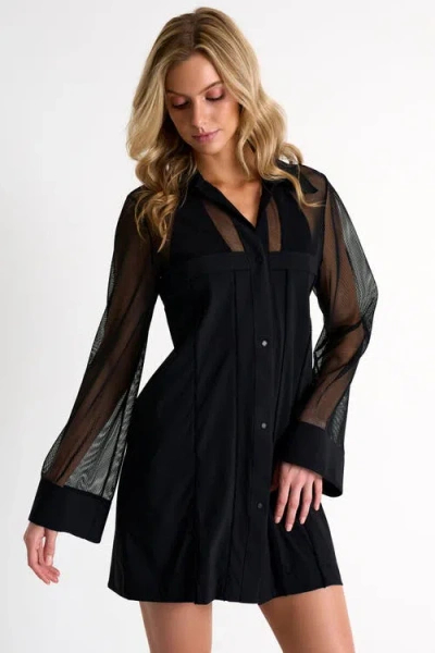 SHAN SHAN GRID MESH BEACH SHIRT-DRESS
