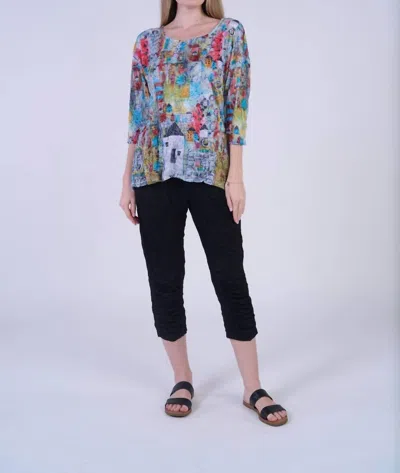 SHANA APPAREL CRINKLE BUTTON BACK TUNIC TOP IN MULTI