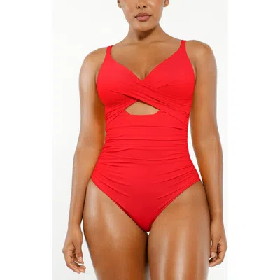 SHAPELLX SHAPELLX SMART SCULPT RIBBED CUTOUT-FRONT SHAPING SWIMSUIT