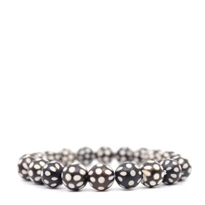 SHAR OKE MEN'S BLACK / WHITE DZI TIBETAN AGATE STACK BRACELETS