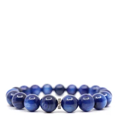 SHAR OKE MEN'S BLUE / SILVER KYANITE & DIAMONDS BEADED BRACELET