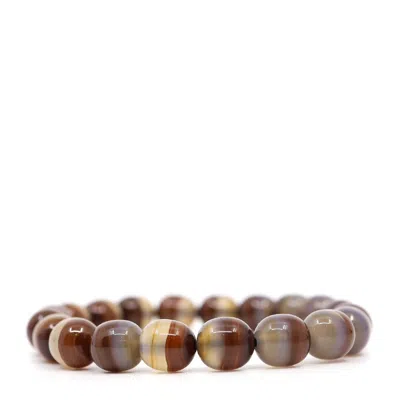 SHAR OKE MEN'S BROWN BANDED AGATE BEADED BRACELET
