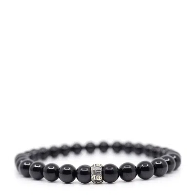 SHAR OKE MEN'S SILVER / BLACK BLACK SPINEL & GOOD FORTUNE BRACELET