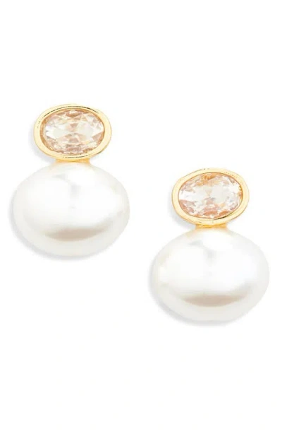 SHASHI SHASHI CRYSTAL & FAUX PEARL DOUBLE DROP EARRINGS