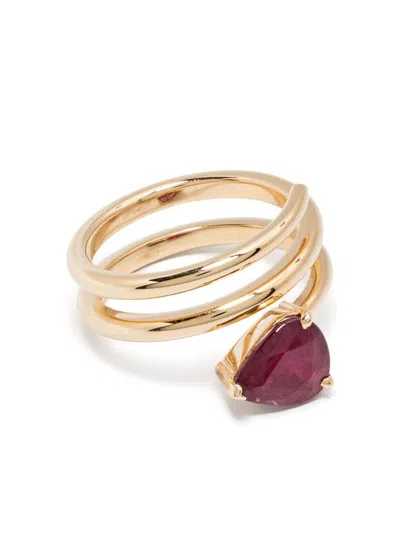 SHAY 18K YELLOW GOLD SPIRAL RUBY PINKY RING