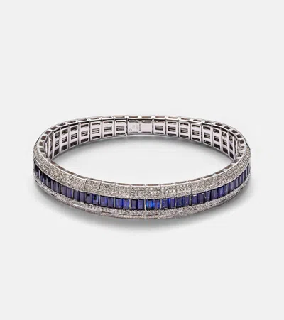 SHAY JEWELRY DIAMOND PAVE SCALES STRETCH 18KT WHITE GOLD BRACELET WITH SAPPHIRES AND DIAMONDS
