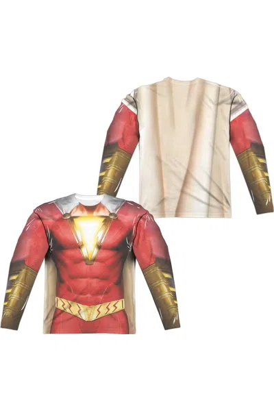 SHAZAM MOVIE SHAZAM UNIFORM (FRONT/BACK PRINT) LONG SLEEVE ADULT POLY CREW TEE / T-SHIRT