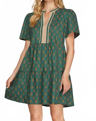 SHE + SKY AUTUMN VINE MINI DRESS IN DEEP GREEN