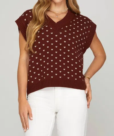 SHE + SKY SPIRIT KNIT VEST IN DARK BROWN