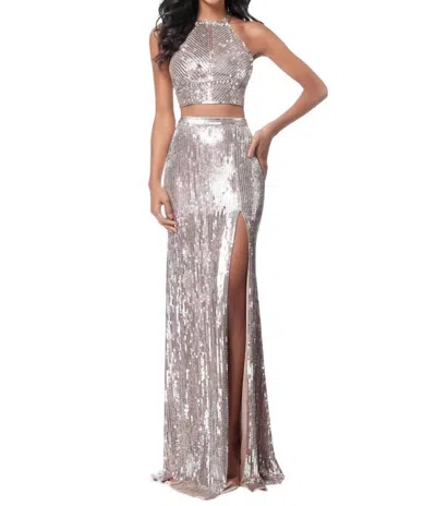 SHERRI HILL TWO-PIECE SEQUIN PROM DRESS IN ROSE GOLD