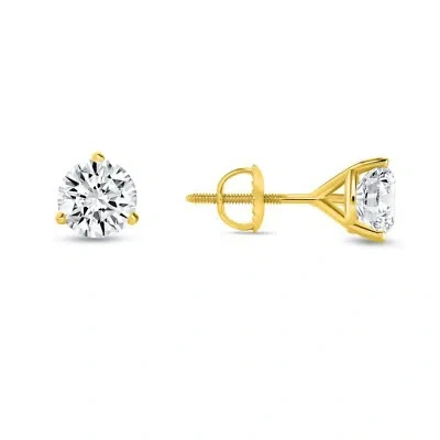 SHINE BRITE WITH A DIAMOND 1.50 CT ROUND CUT EARRINGS STUDS SOLID 18K YELLOW GOLD SCREW BACK MARTINI