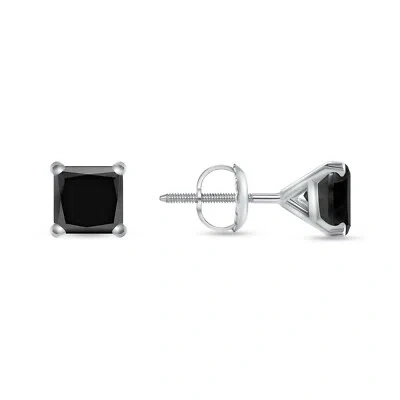 SHINE BRITE WITH A DIAMOND 1.75 CT PRINCESS BLACK CREATED DIAMOND EARRING REAL 14K WHITE GOLD MARTINI SCREW