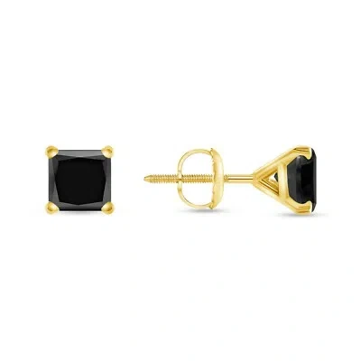 SHINE BRITE WITH A DIAMOND 1.75 CT PRINCESS BLACK CREATEDDIAMOND EARRING REAL 14K YELLOW GOLD MARTINI SCREW