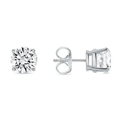 SHINE BRITE WITH A DIAMOND 2 CT ROUND LAB CREATED GROWN DIAMOND EARRINGS 14K WHITE GOLD G/VS BASKET PUSH