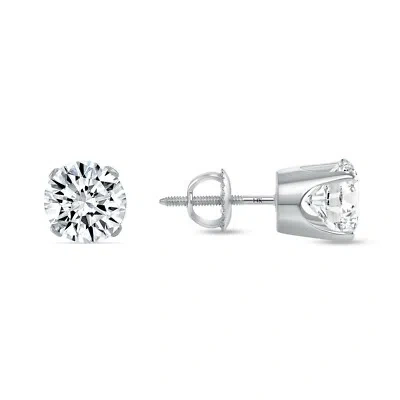 SHINE BRITE WITH A DIAMOND 2 CT ROUND LAB CREATED GROWN DIAMOND EARRINGS 14K WHITE GOLD G/VS CROWN SCREW