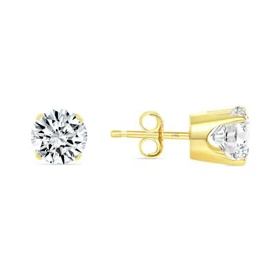 SHINE BRITE WITH A DIAMOND 2 CT ROUND LAB CREATED GROWN DIAMOND EARRINGS 14K YELLOW GOLD G/VS CROWN PUSH