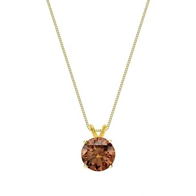 SHINE BRITE WITH A DIAMOND 2.50 CT ROUND CUT BROWN SOLID 18K YELLOW GOLD SOLITAIRE PENDANT 18" NECKLACE