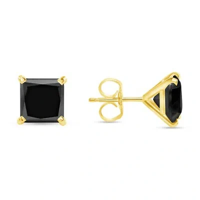SHINE BRITE WITH A DIAMOND 2.75 CT PRINCESS BLACK EARRINGS STUDS SOLID 14K YELLOW GOLD PUSH BACK MARTINI