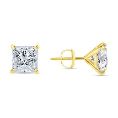 SHINE BRITE WITH A DIAMOND 2.75 CT PRINCESS CUT EARRINGS STUDS SOLID 14K YELLOW GOLD SCREW BACK MARTINI