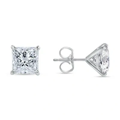 SHINE BRITE WITH A DIAMOND 3 CT PRINCESS CUT EARRINGS STUDS REAL SOLID 14K WHITE GOLD PUSH BACK MARTINI