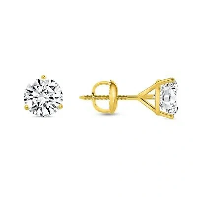 SHINE BRITE WITH A DIAMOND 3 CT ROUND CUT EARRINGS STUDS SOLID REAL 18K YELLOW GOLD SCREW BACK MARTINI