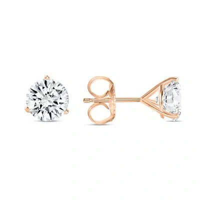 SHINE BRITE WITH A DIAMOND 3 CT ROUND LAB CREATED GROWN DIAMOND EARRINGS 14K ROSE GOLD G/VS MARTINI PUSH
