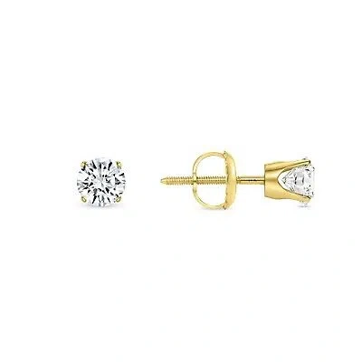 SHINE BRITE WITH A DIAMOND 3/4 CT ROUND LAB CREATED GROWN DIAMOND EARRINGS 14K YELLOW GOLD F/VS CROWN SCREW