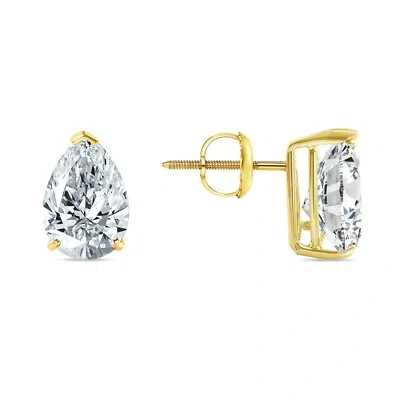 SHINE BRITE WITH A DIAMOND 3.50 CT PEAR TEARDROP CUT EARRINGS STUDS SOLID 14K YELLOW GOLD SCREW BACK BASKET