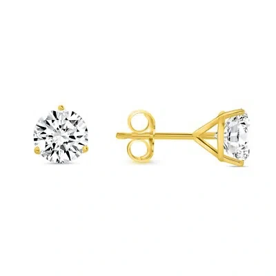 SHINE BRITE WITH A DIAMOND 3.50 CT ROUND CUT EARRINGS STUDS SOLID 18K YELLOW GOLD PUSH BACK MARTINI