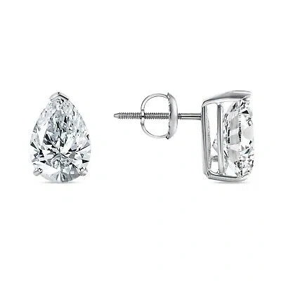 SHINE BRITE WITH A DIAMOND 4.50 CT PEAR TEARDROP CUT EARRINGS STUDS SOLID 14K WHITE GOLD SCREW BACK BASKET